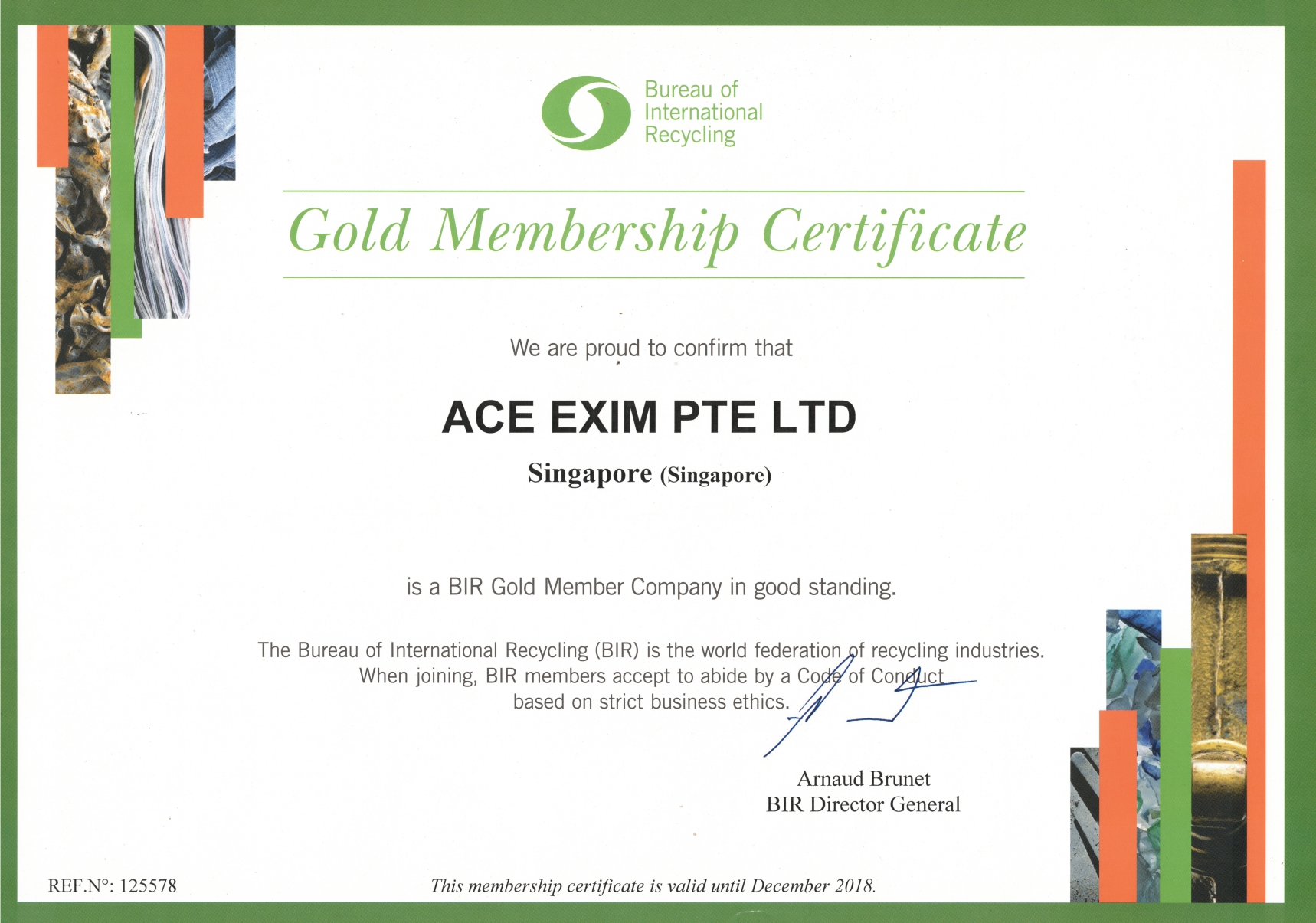 BIR - Gold Membership Certificate